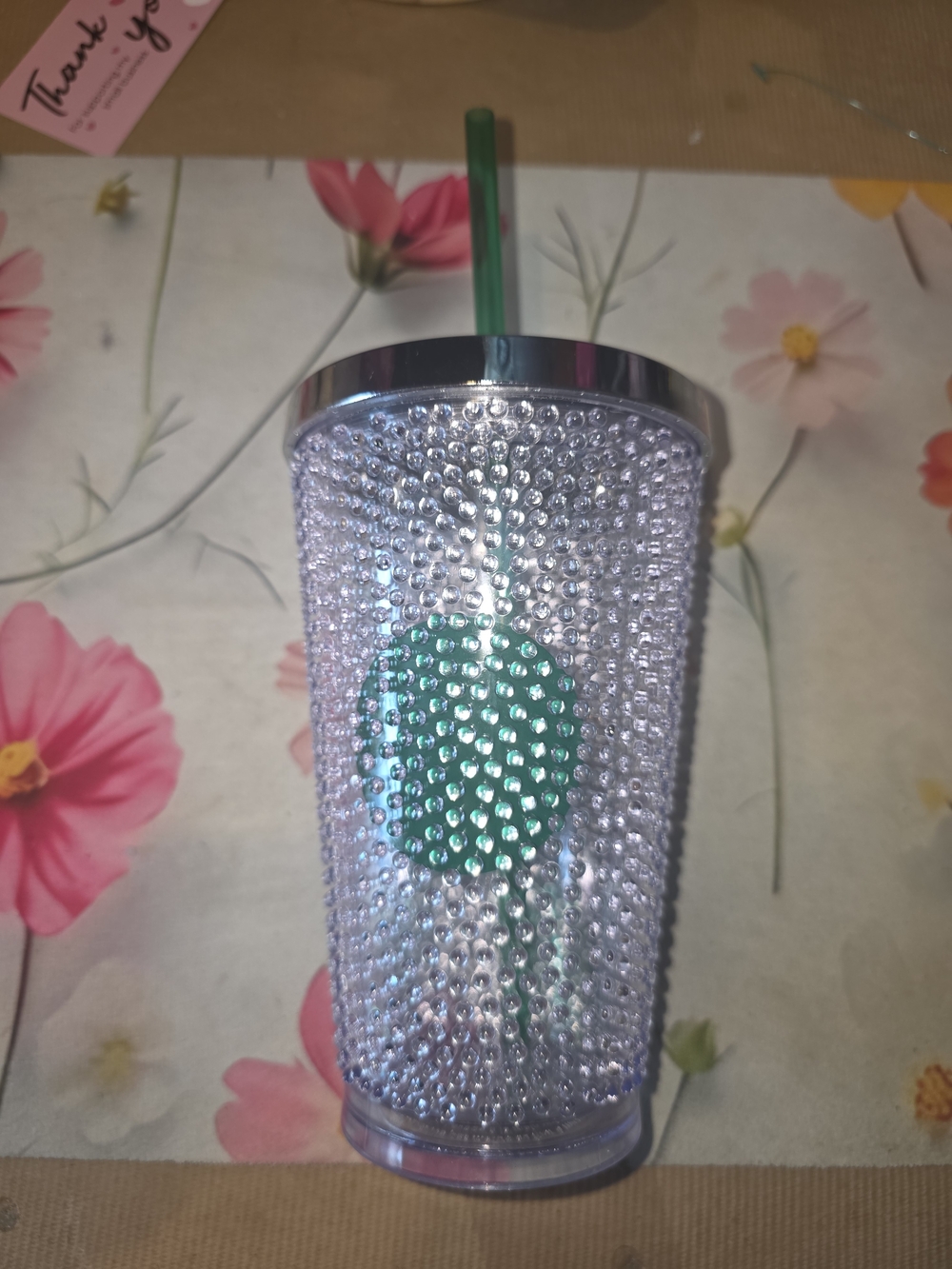 Starbucks Crystal Studded Tumbler with Green Straw